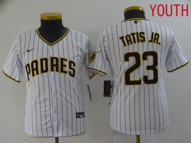 Youth San Diego Padres #23 Tatis jr White stripe Game 2021 Nike MLB Jersey->youth mlb jersey->Youth Jersey